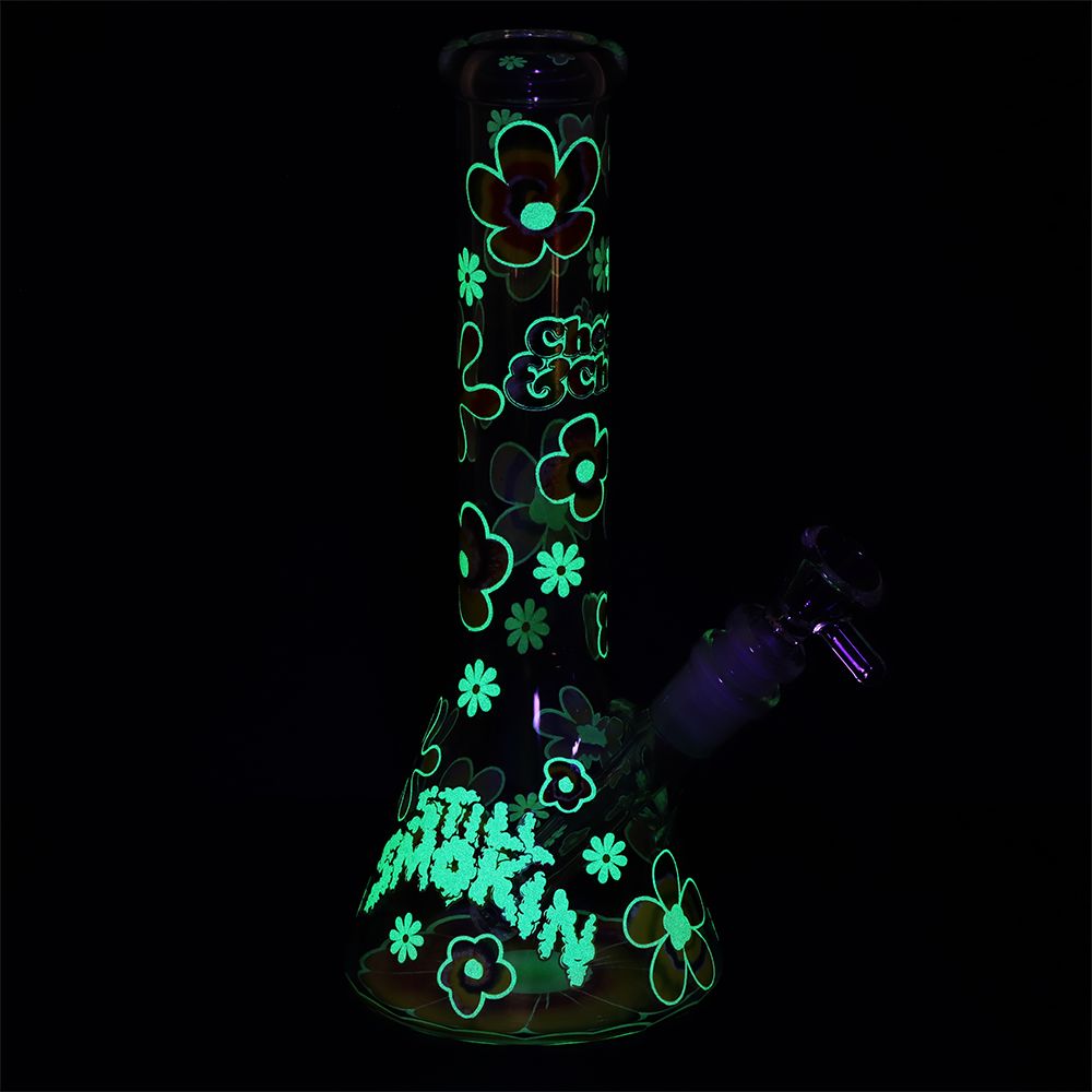 Cheech & Chong Glass Tie Dye Glow Glass Beaker Water Pipe - 10"