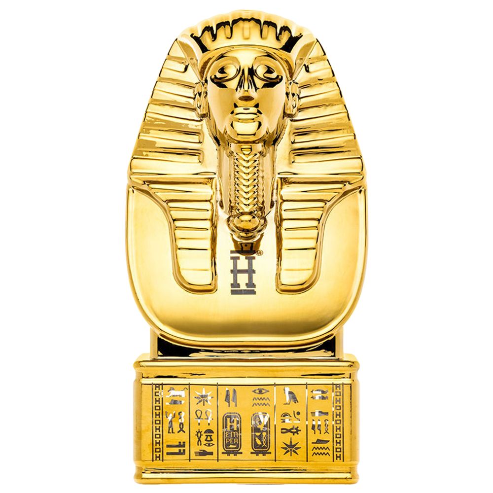 Gold pharaoh water pipe  with hieroglyphics on a white background