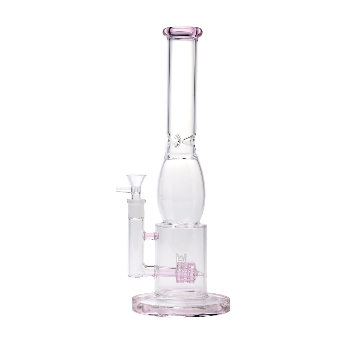 Clear and pink Big Lantern Water Pipe with percolator on white background 