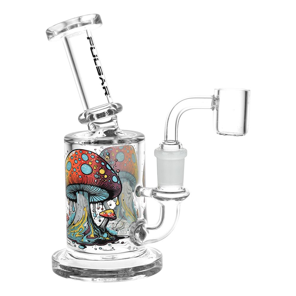 Glass Dab Rig with mushroom design on a white background