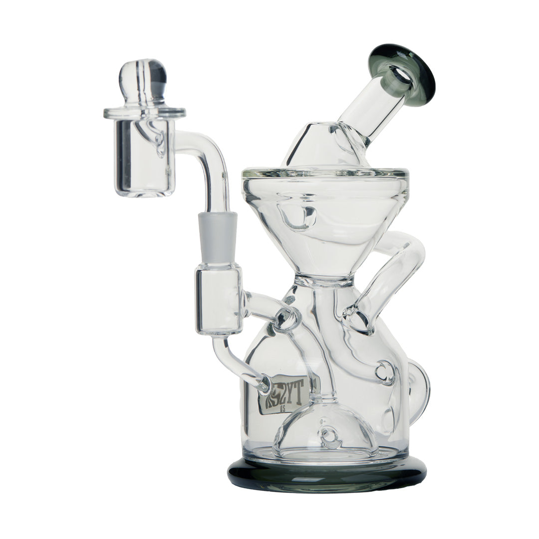 Clear Tyson glass water pipe with spiral design on a white background