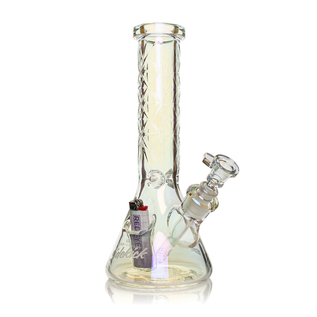 Clear glass smoking bong with lighter