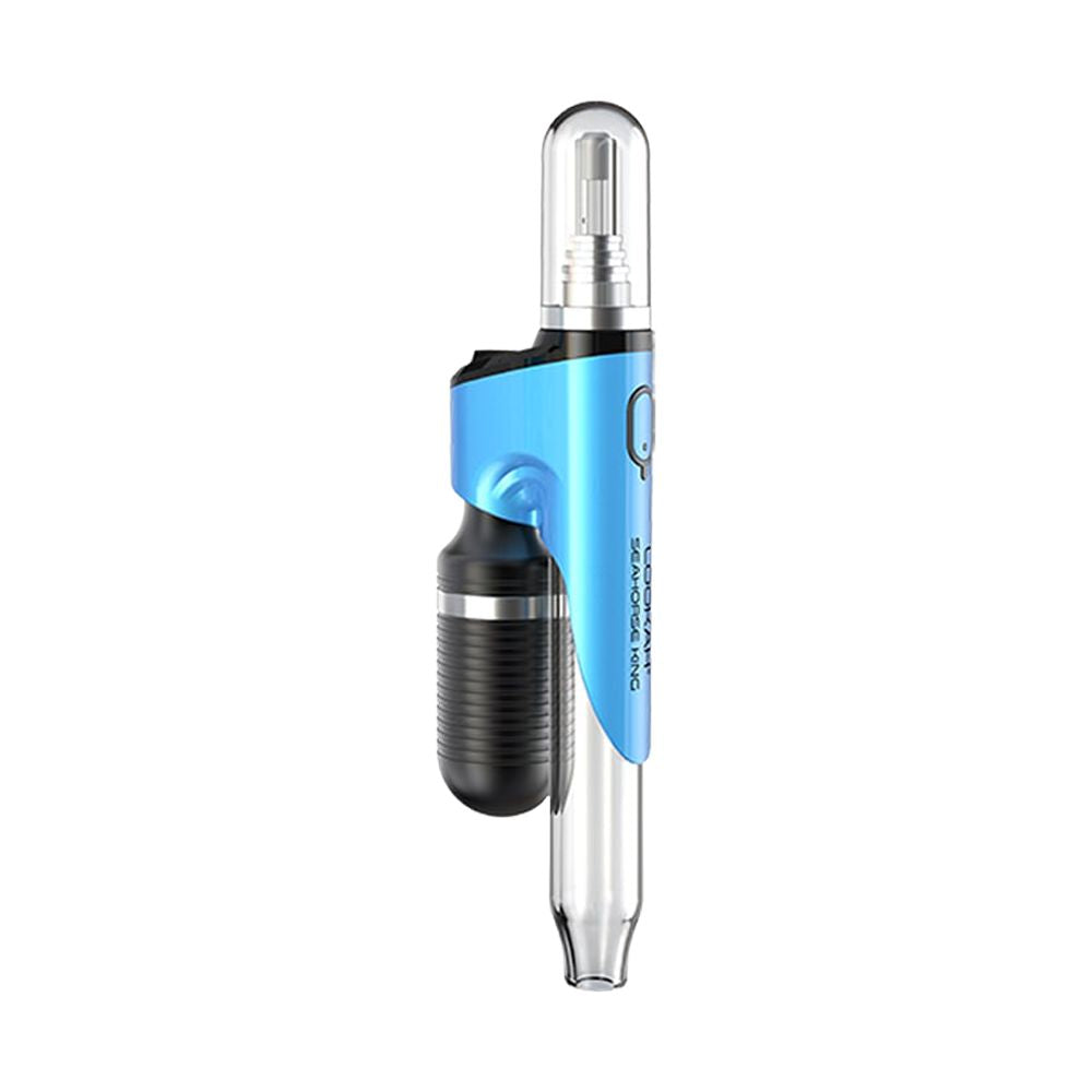 Vape pen with blue and black design on a white background
