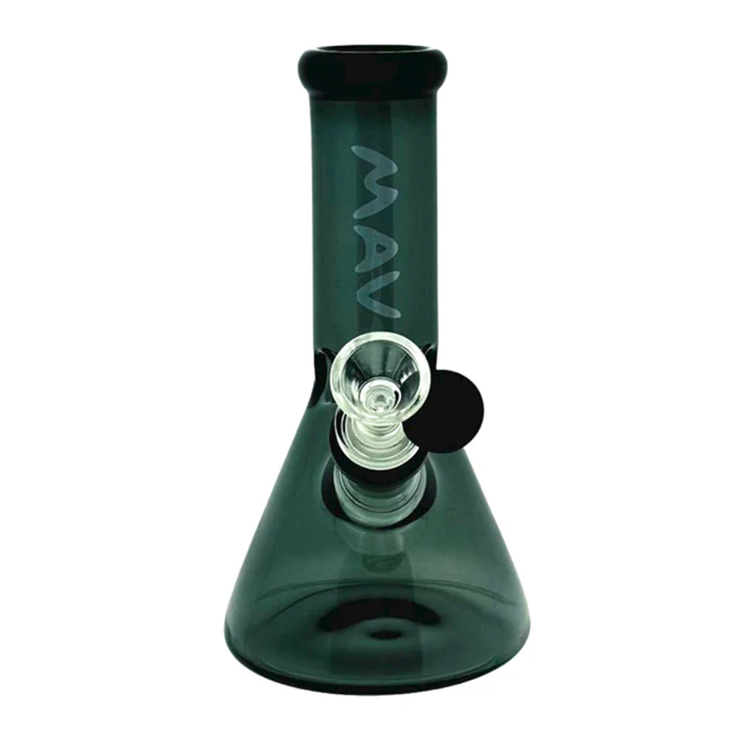 Dark Green glass bong with black accents on a white background