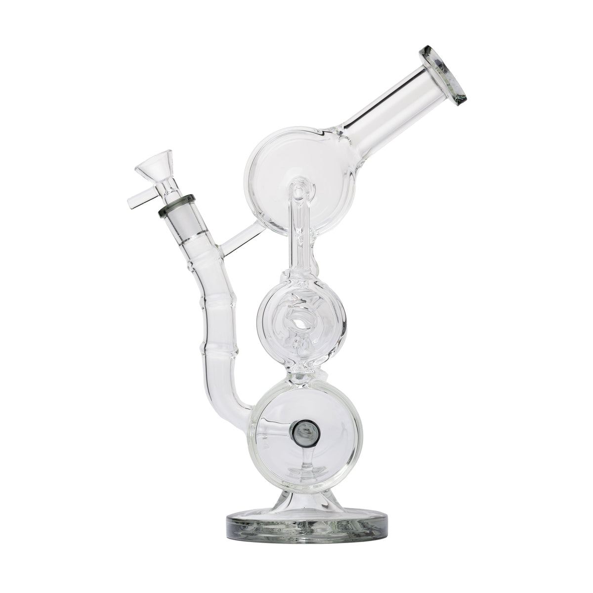 Clear glass and smoke percolator water pipe on a white background