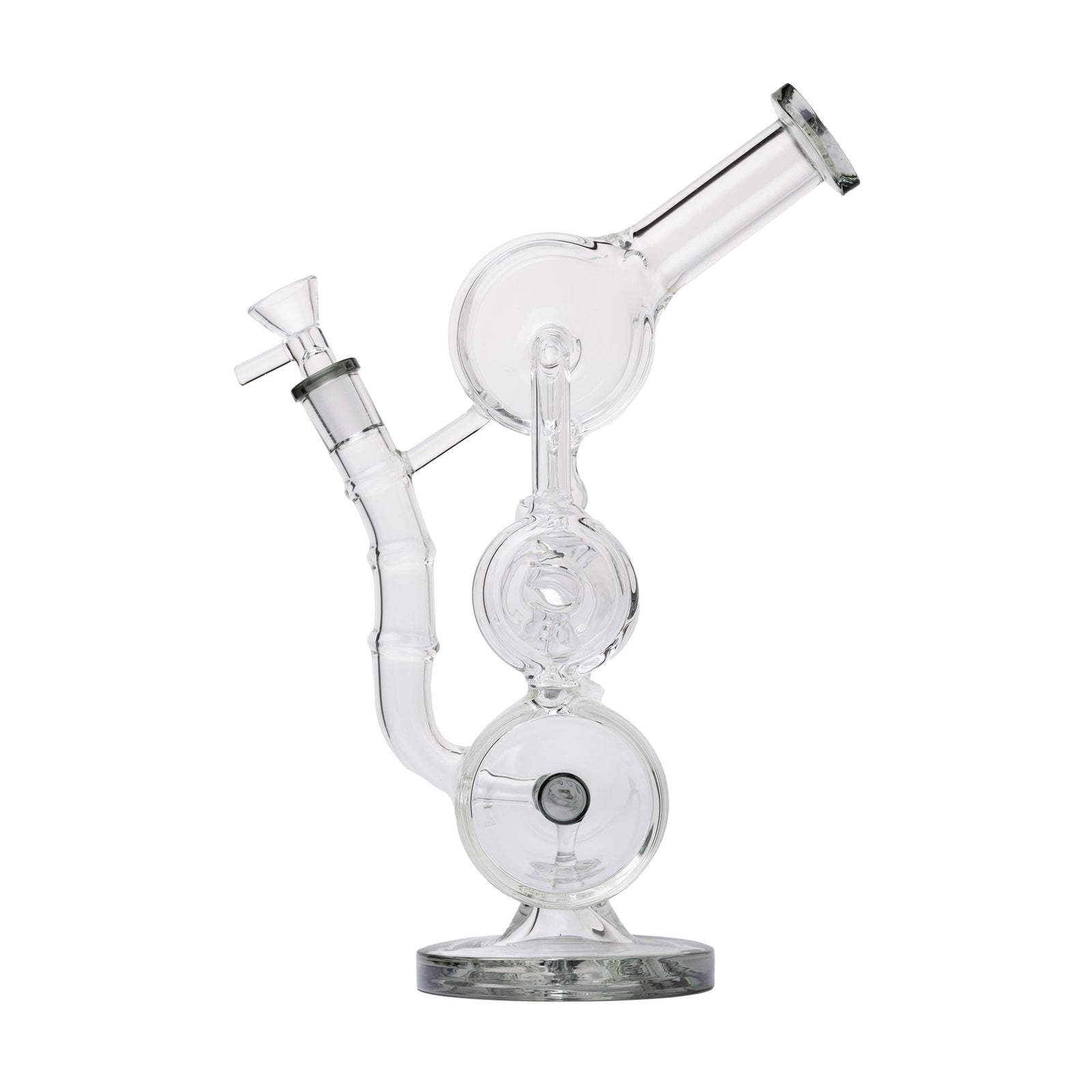 Clear glass and smoke percolator water pipe on a white background
