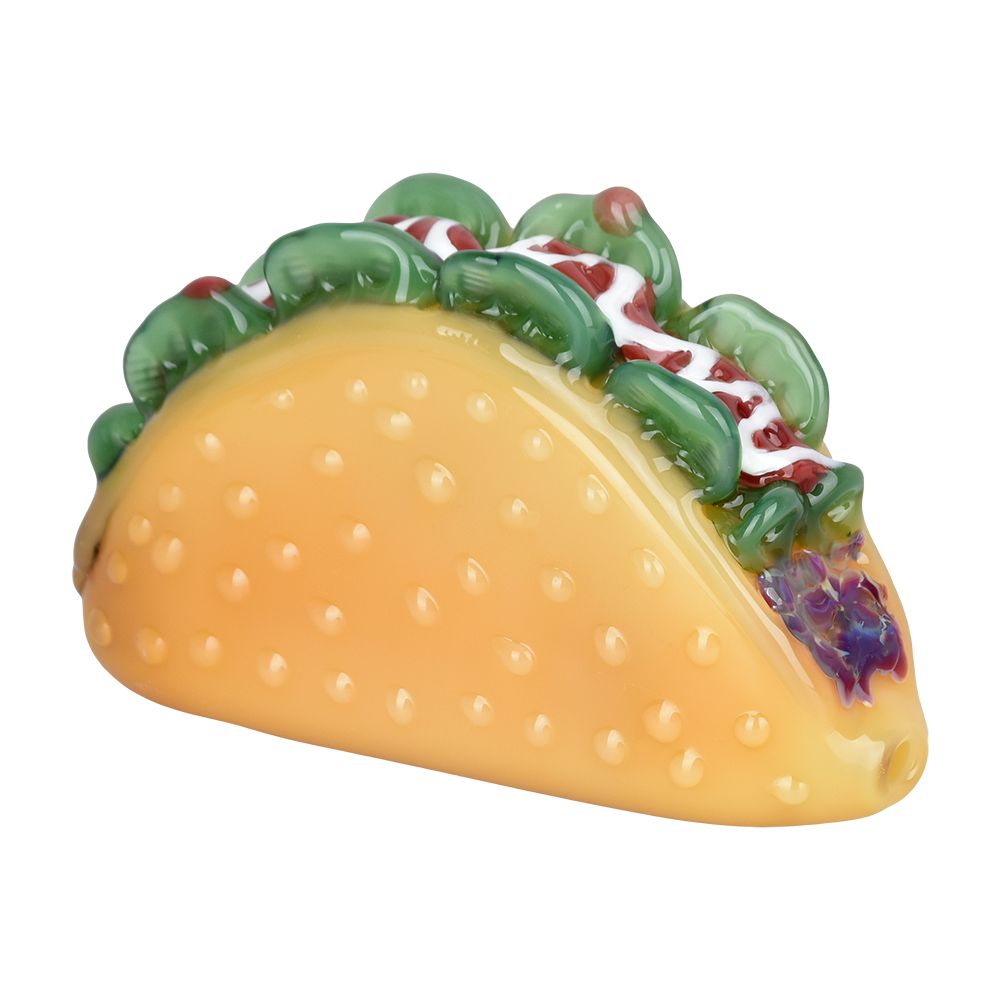 Taco Style glass hand pipe on a white background