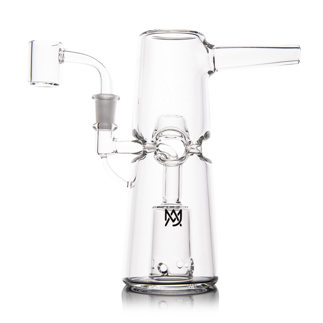 Clear glass Dab Rig  water pipe with MJ Arsenal logo on a white background