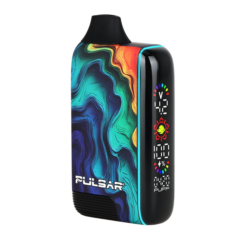 Colorful electronic device with 'Pulsar' branding on a white background