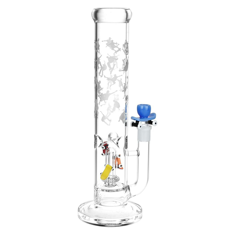 “Skate or Die” Straight Tube Glass Percolator Bong - 12.5 IN