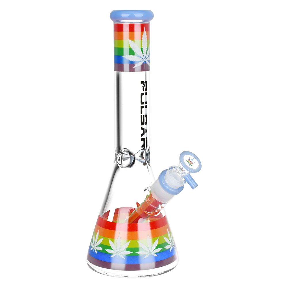 Rainbow Pride Glow Glass Beaker Bong - 10 IN