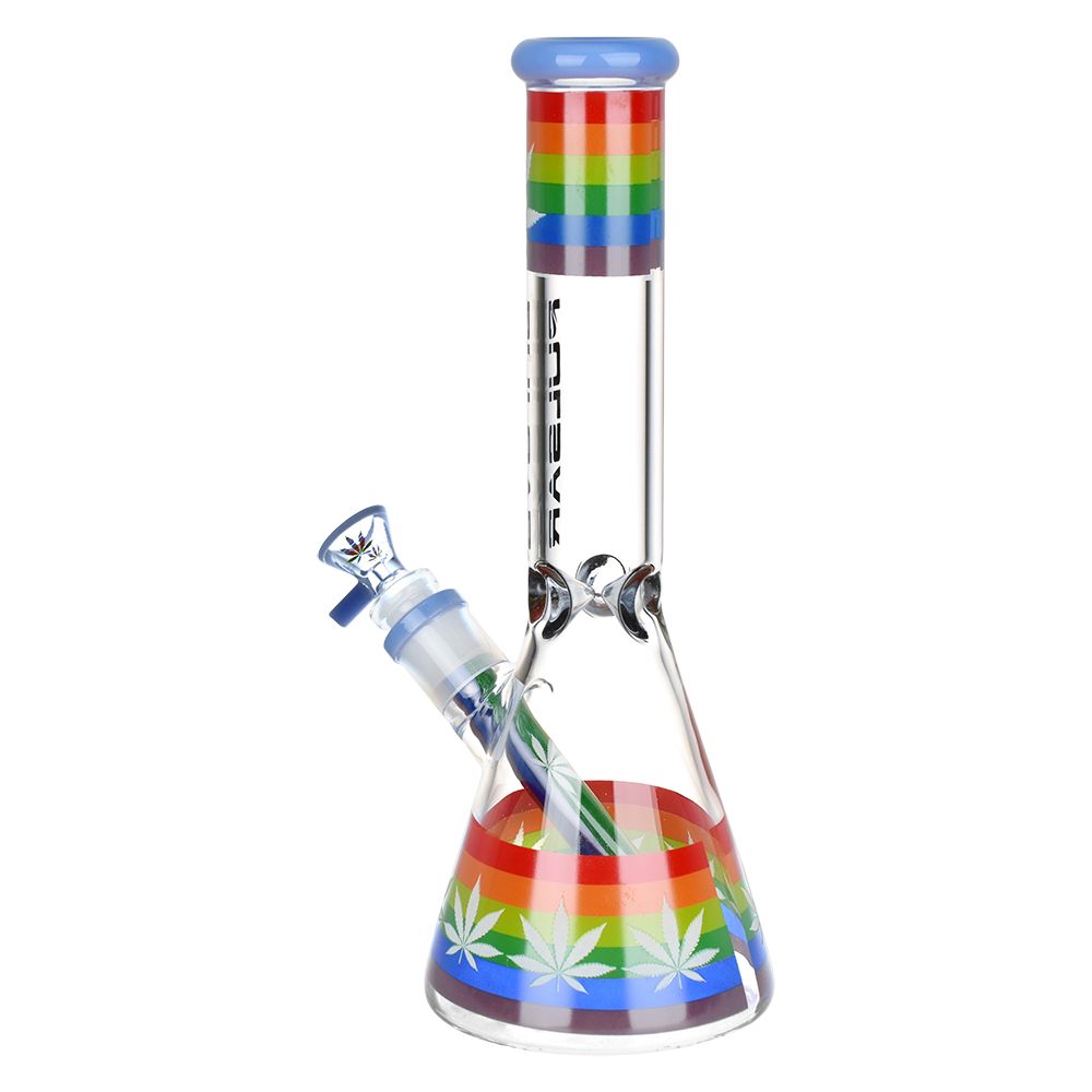 Rainbow Pride Glow Glass Beaker Bong - 10 IN