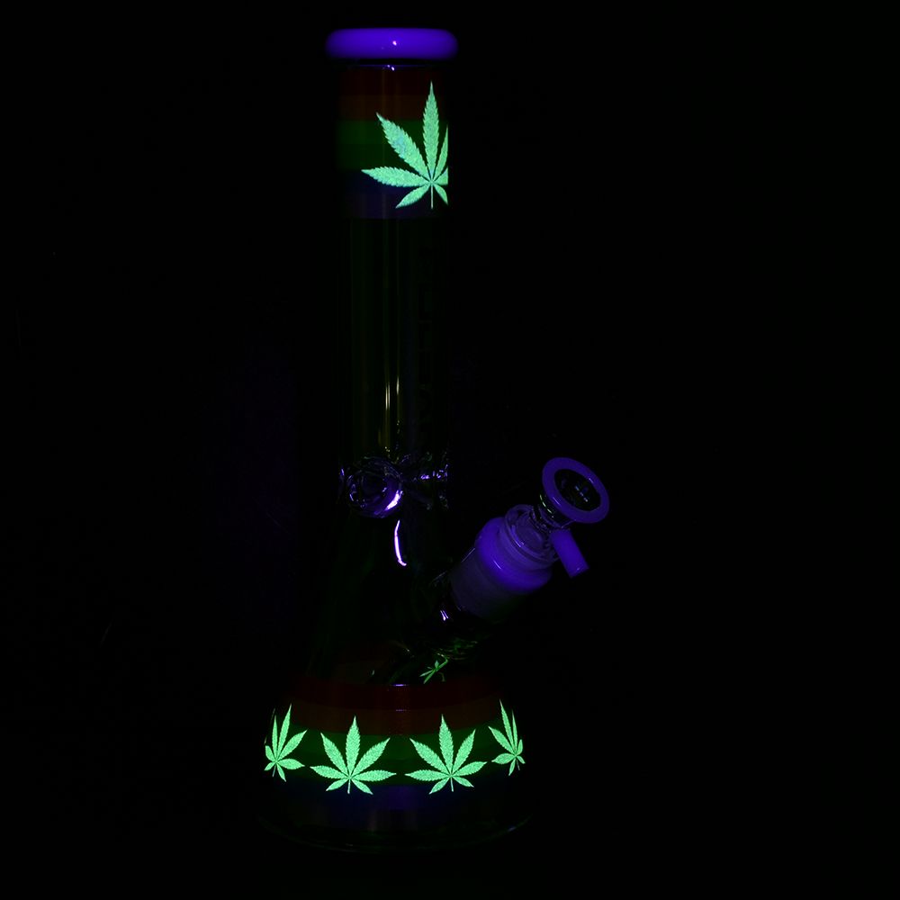 Rainbow Pride Glow Glass Beaker Bong - 10 IN