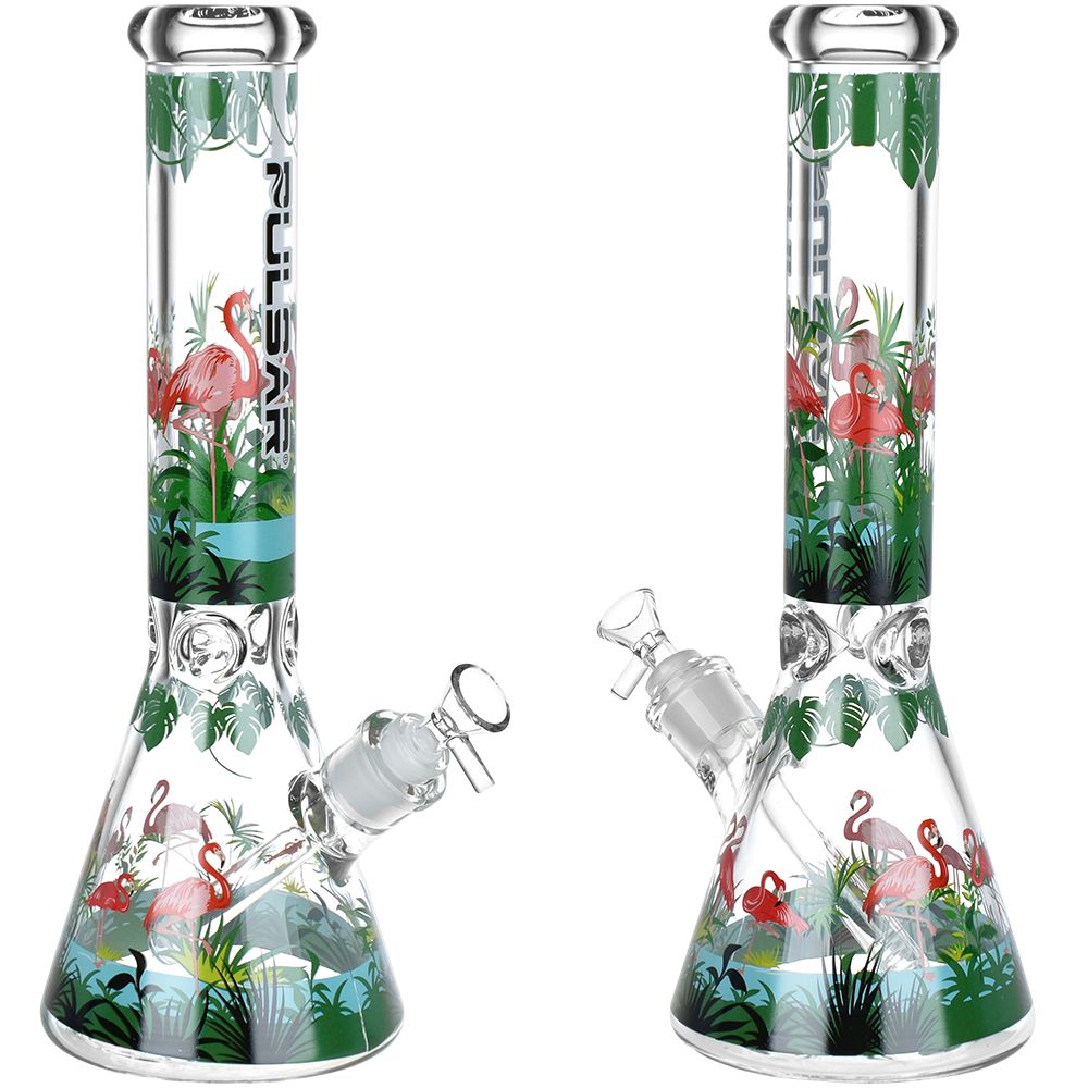 Chillin Flamingos Glass Beaker Bong | 2 Sizes