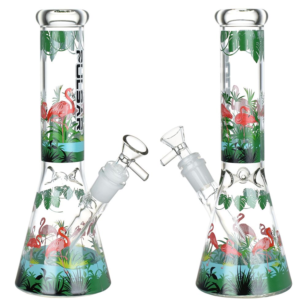 Chillin Flamingos Glass Beaker Bong | 2 Sizes