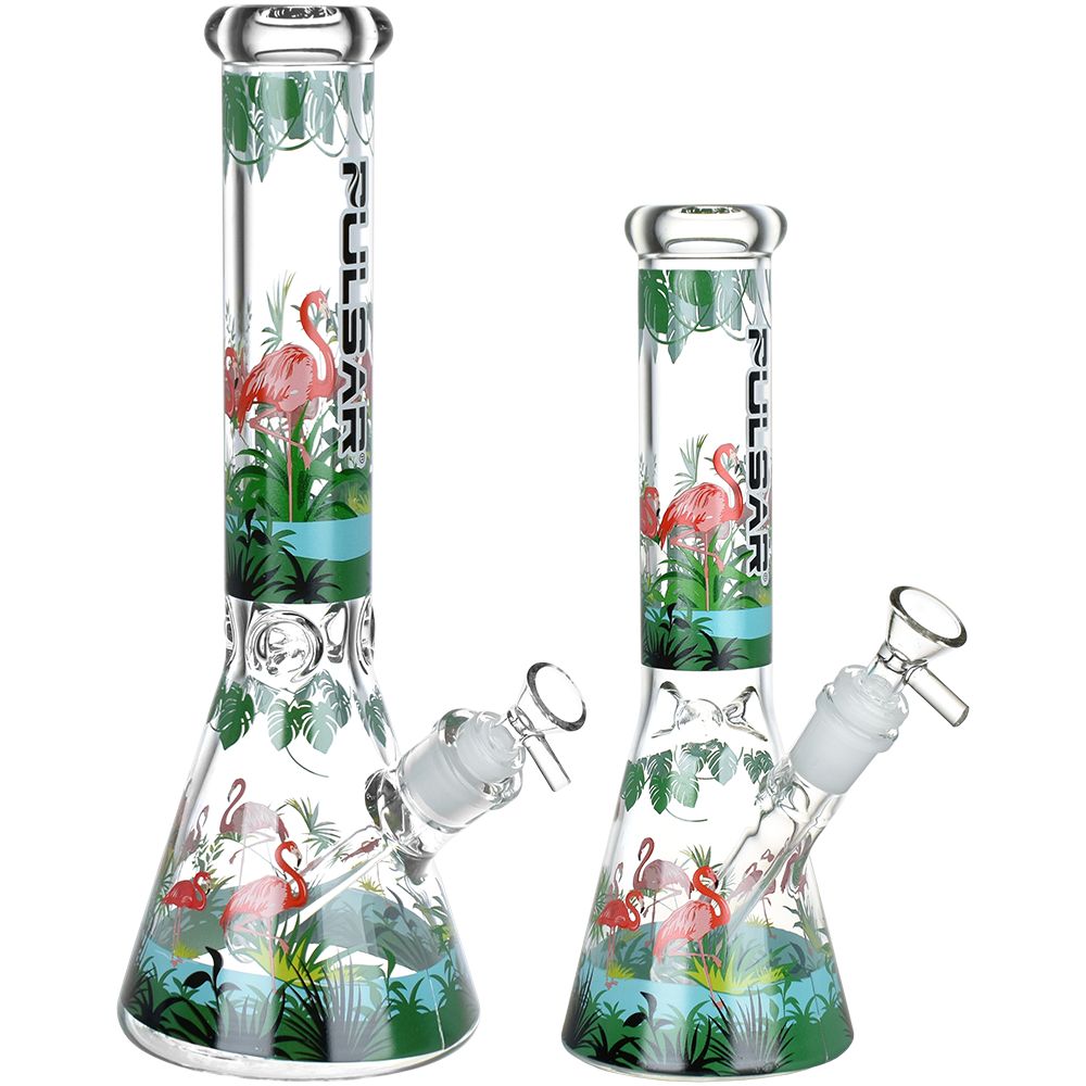 Chillin Flamingos Glass Beaker Bong | 2 Sizes