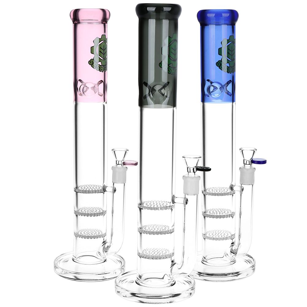 Triple Honeycomb Perc Straight Tube Water Pipe - 15&quot;