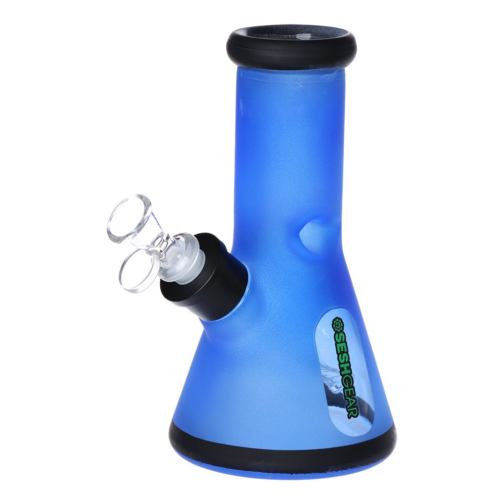Blue bong with black accents on a white background