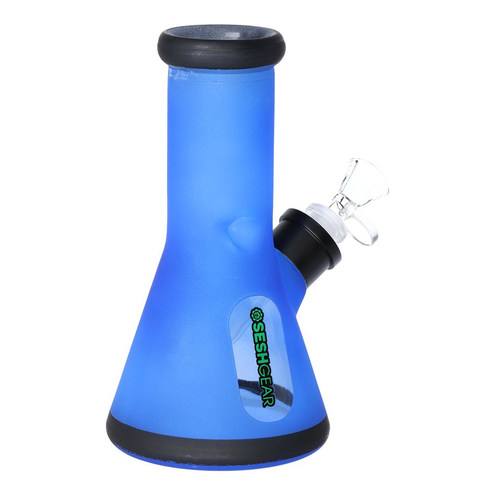 Blue bong with black accents on a white background