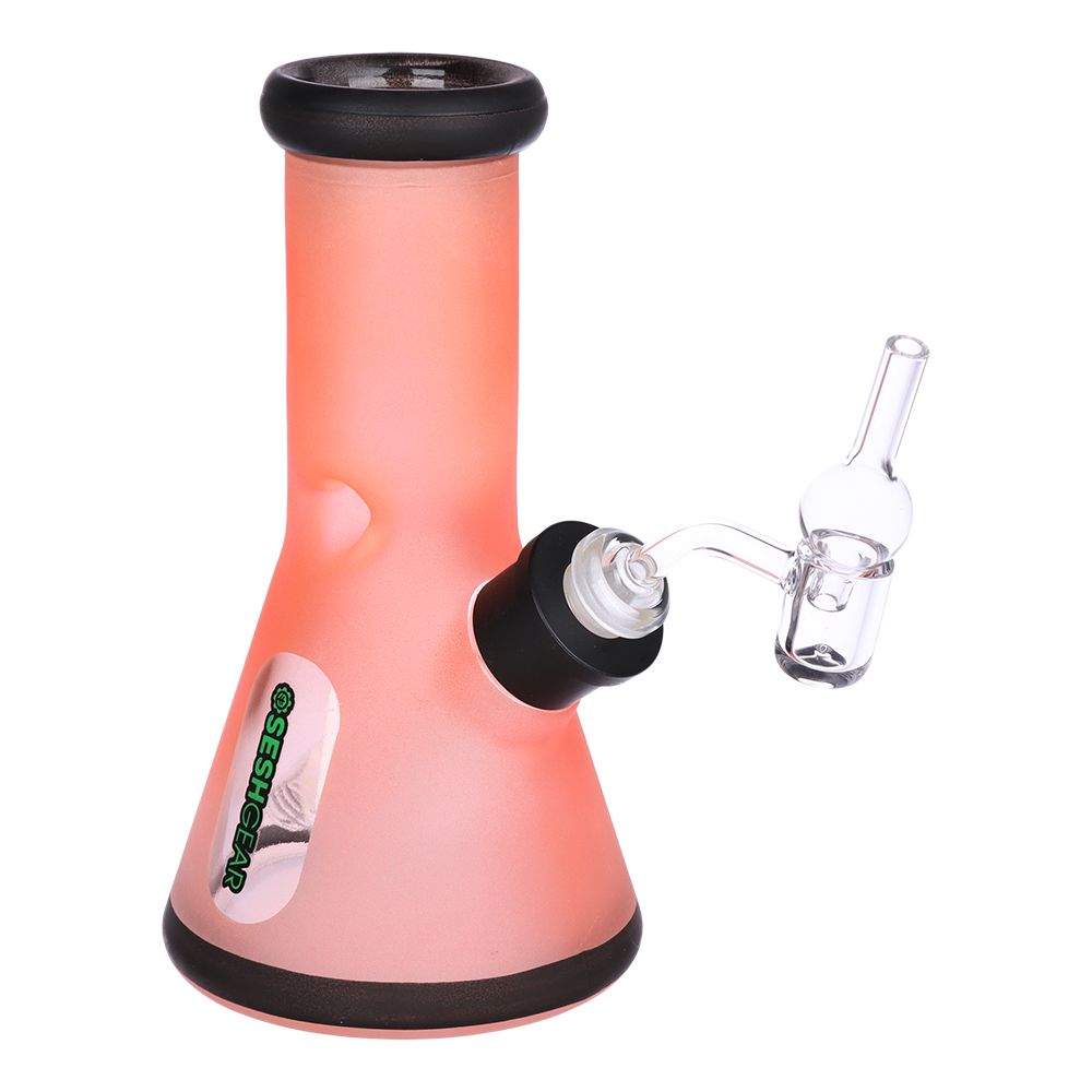 Pink bong with black accents on a white background