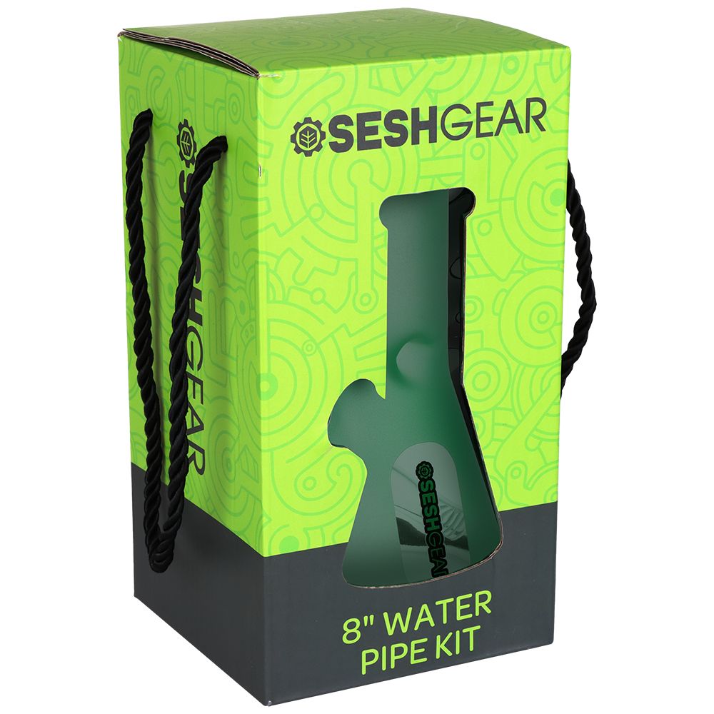 Sesh Gear 8" water pipe kit packaging with green and black design.
