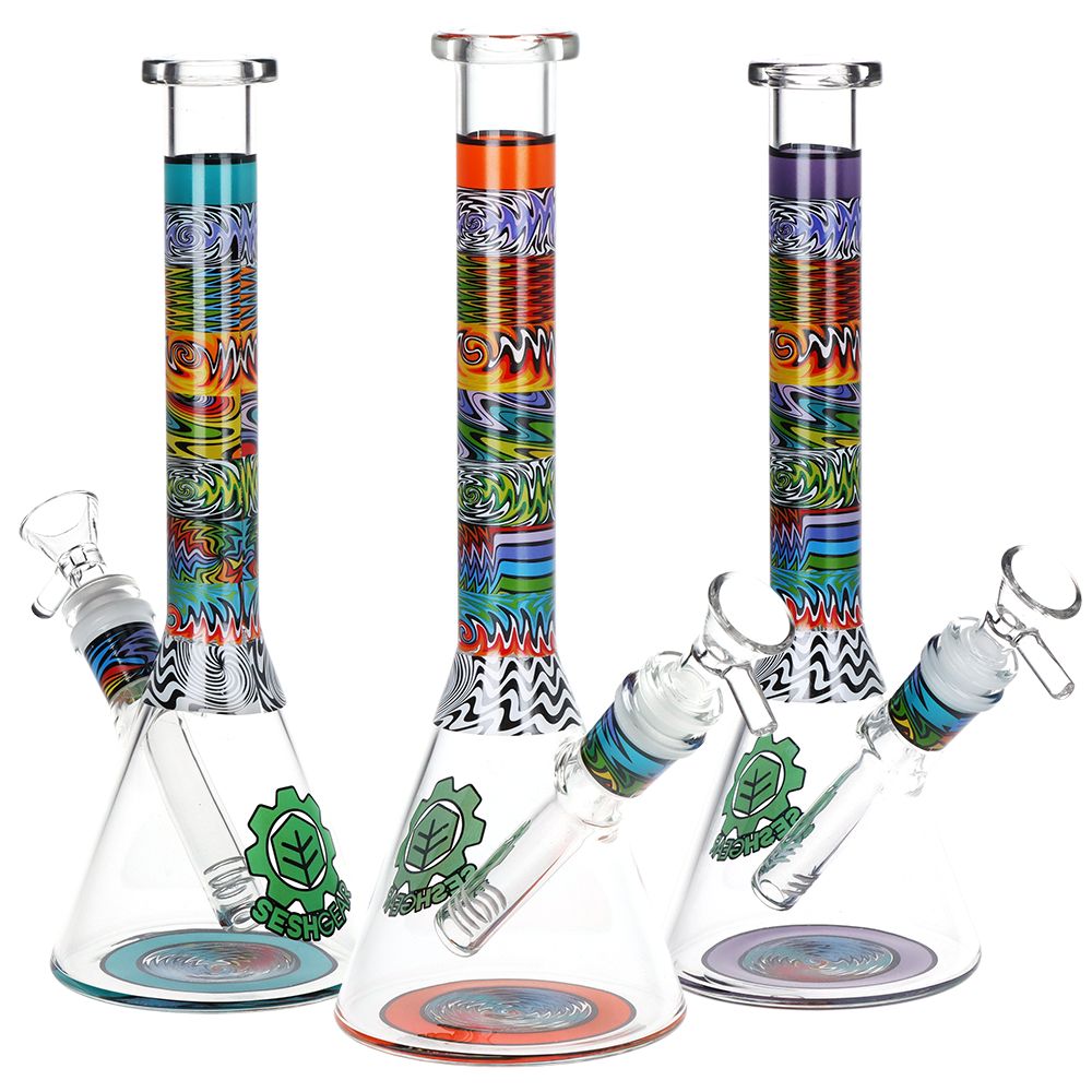 Tehchnicolor Zig Wag Beaker Glass Bong - 10"