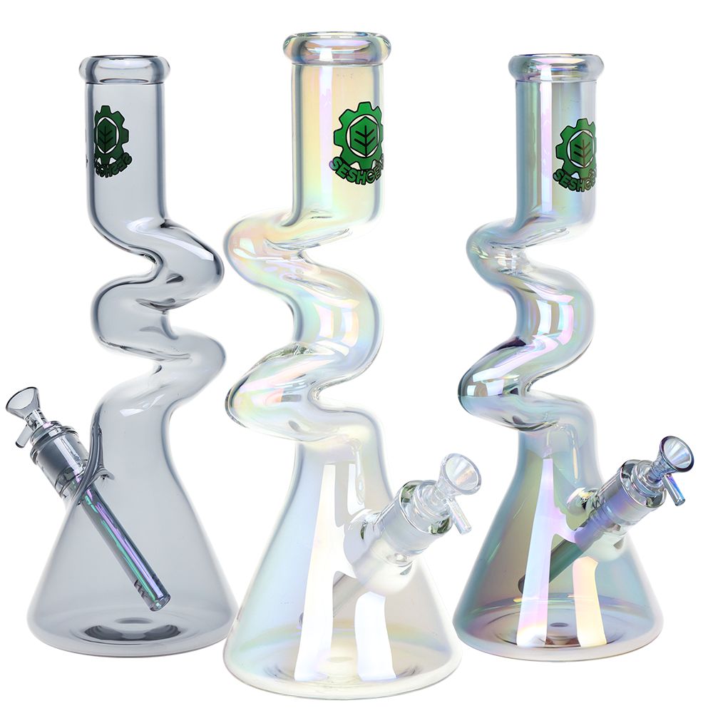 Big zig zag iridescent glass bong