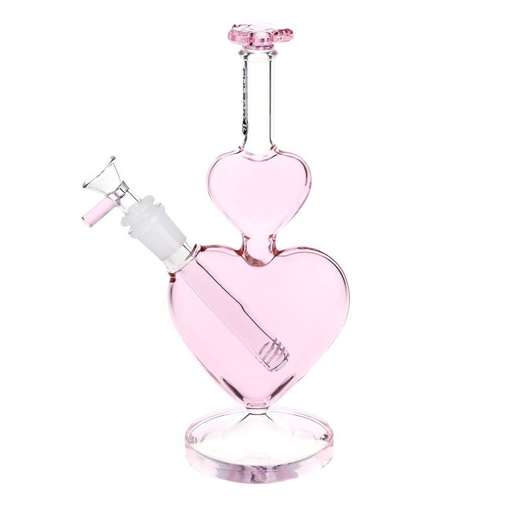 Pink Double heart-shaped glass smoking 
Bong on a white background