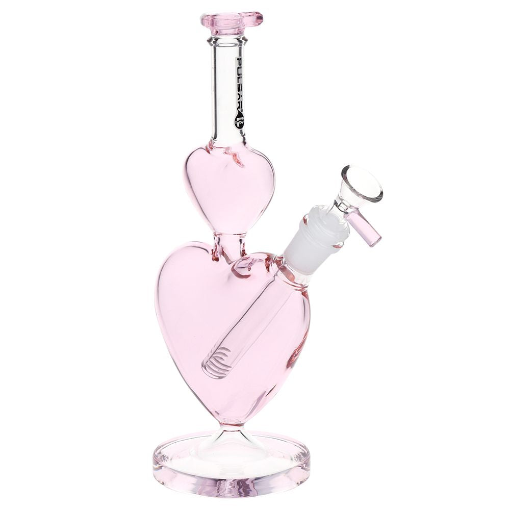 Stacked Pink Hearts Glass Water Pipe - 10"