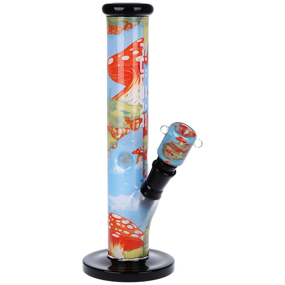Bong with colorful mushroom design on a white background