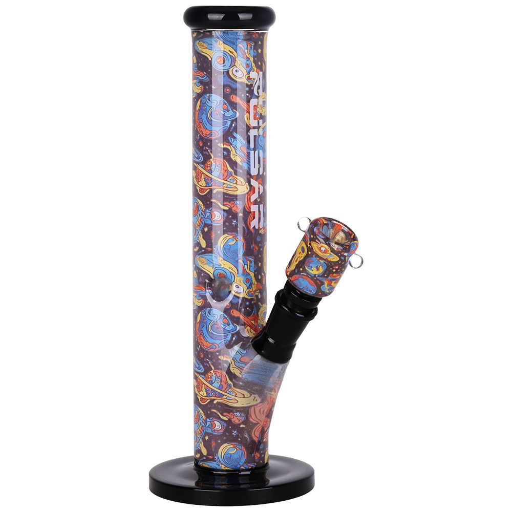 Colorful bong with paisley design on a white background