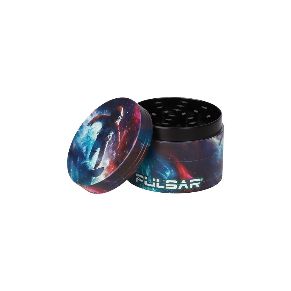 Colorful grinder with 'Pulsar' branding on a white background