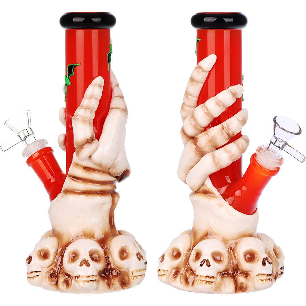 Skully Grip with Bats Straight Tube Glass Bong