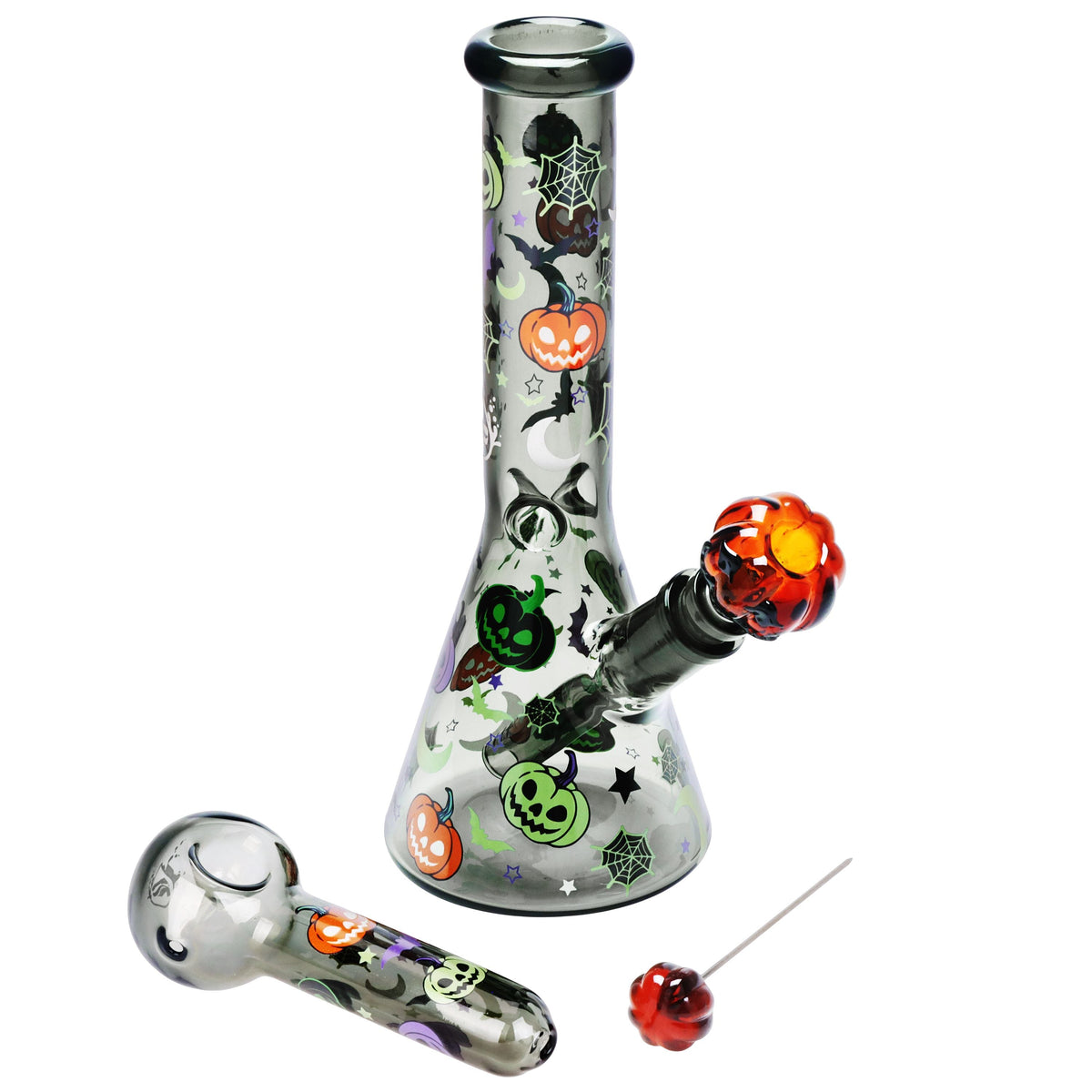 Glass smoking accessories Bong and Pipe with Halloween-themed decorations