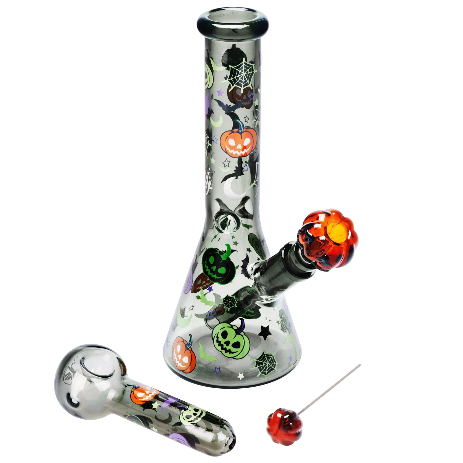 Glass smoking accessories Bong and Pipe with Halloween-themed decorations