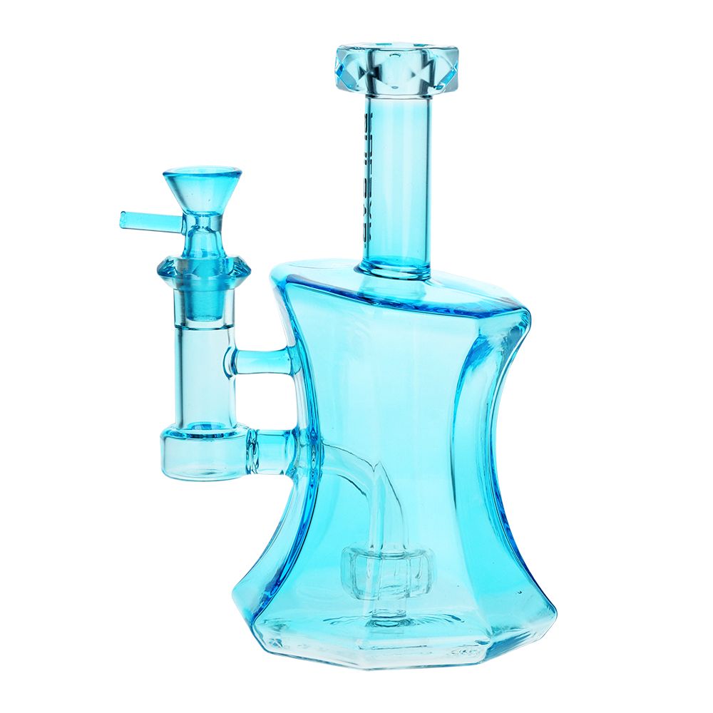 Blue glass water pipe on a white background