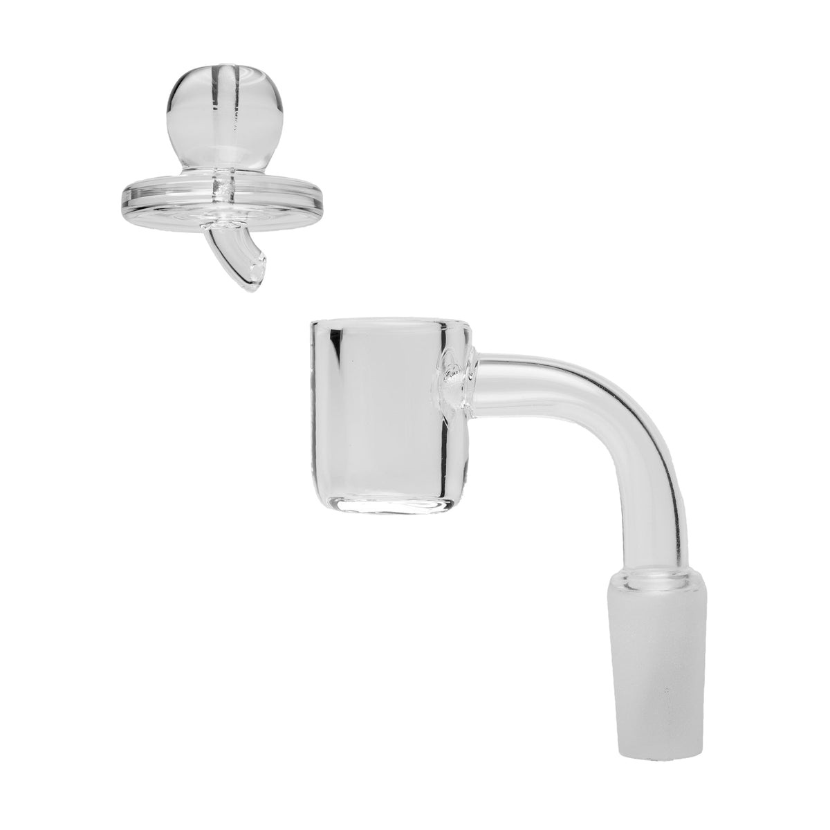 Carb cap and quartz banger on white background 