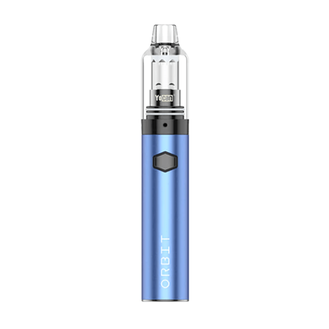 Blue and silver wax vape device with 'Orbit' branding on a white background