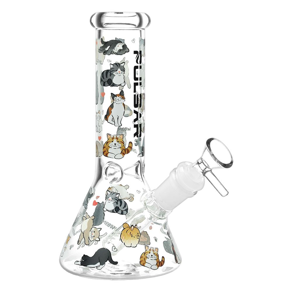 Glass bong with cat illustrations on a white background