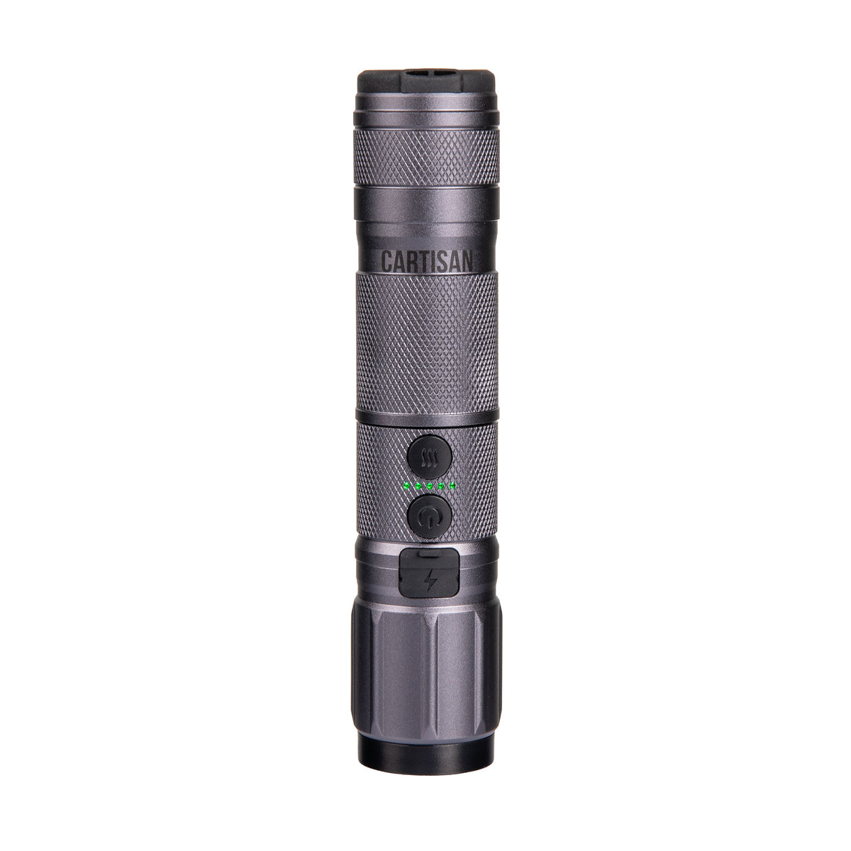 Gray flashlight with 'CARTISAN' branding on a white background