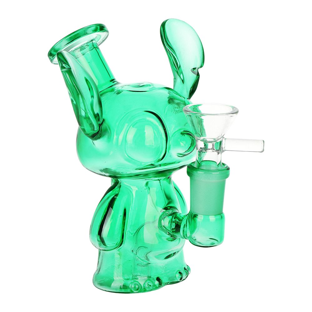 Green glass water pipe on a white background