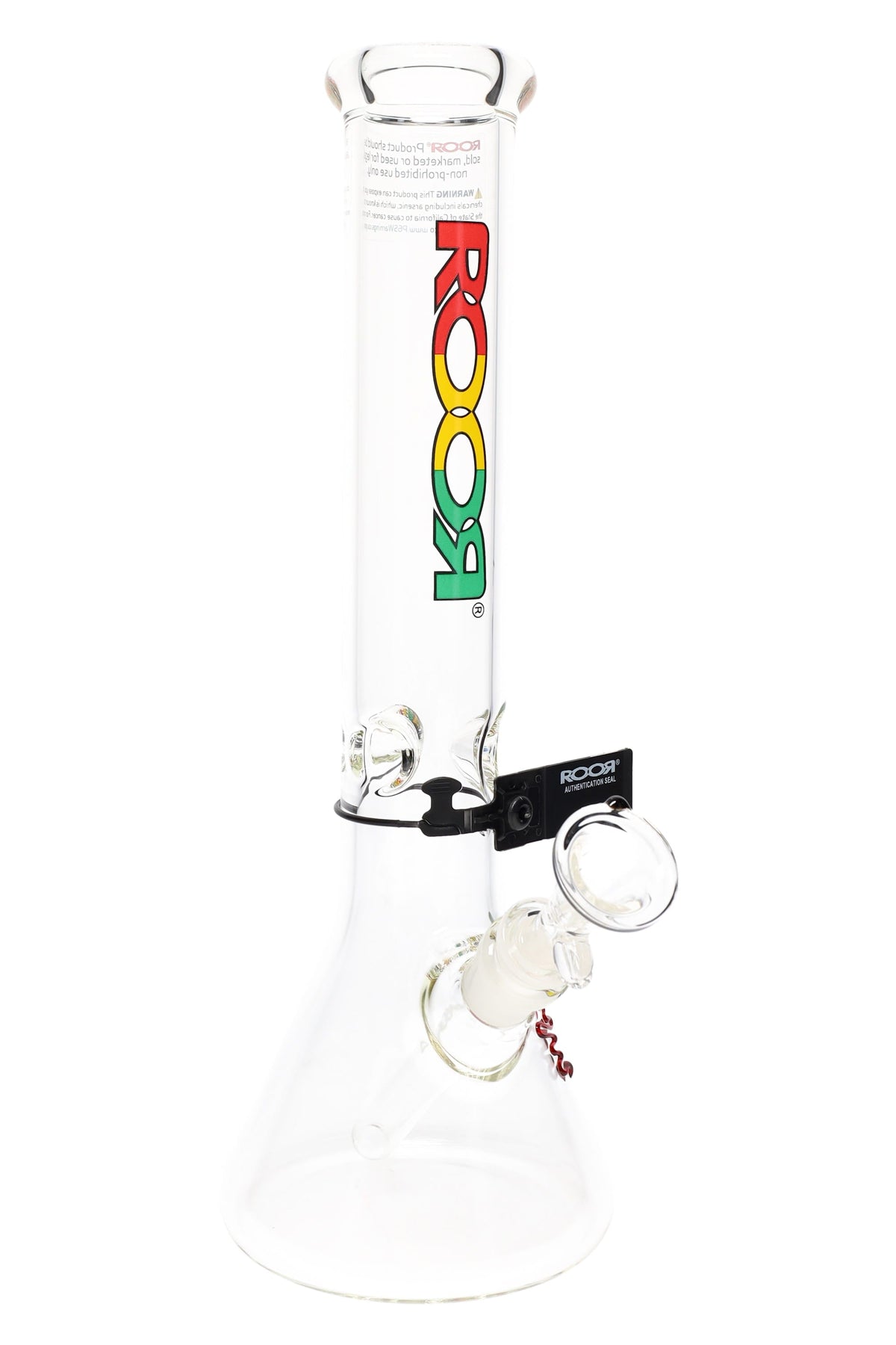 Glass Clear Rasta bong with Roor branding on a white background