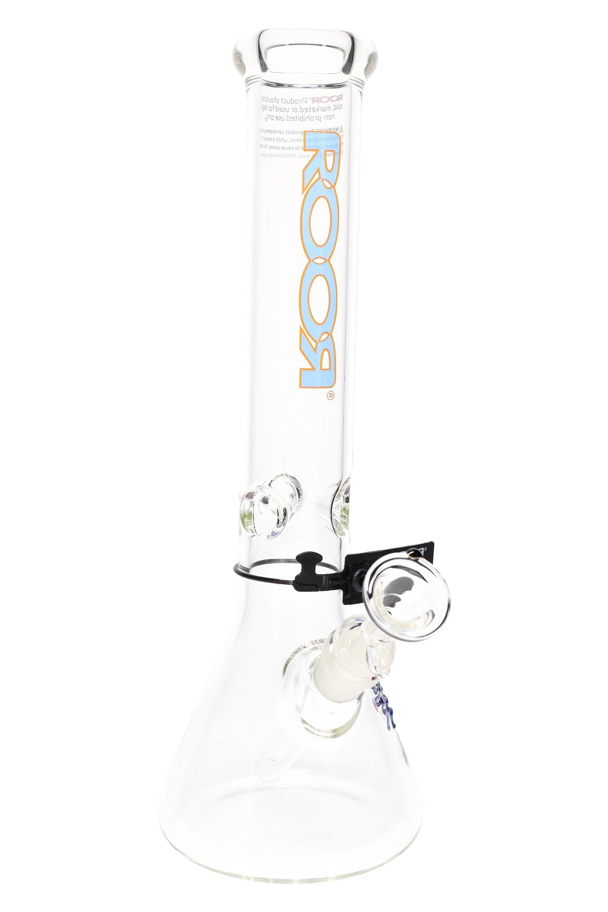Glass Clear and light blue water pipe with 'RooR' branding on a white background