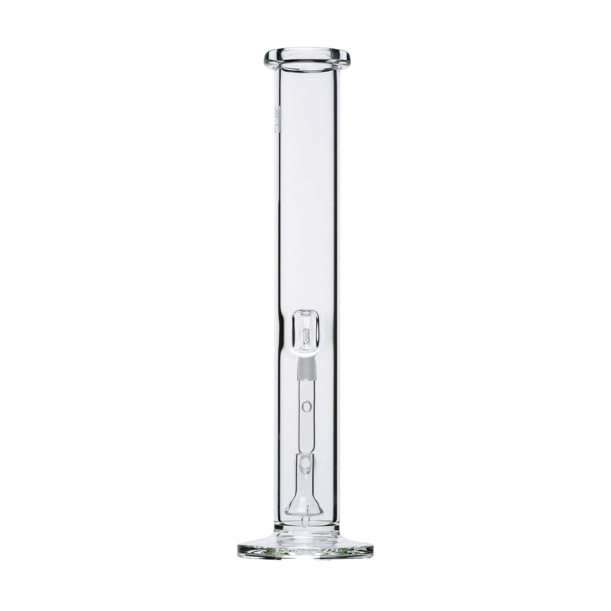 Back image of Clear glass water pipe on a white background