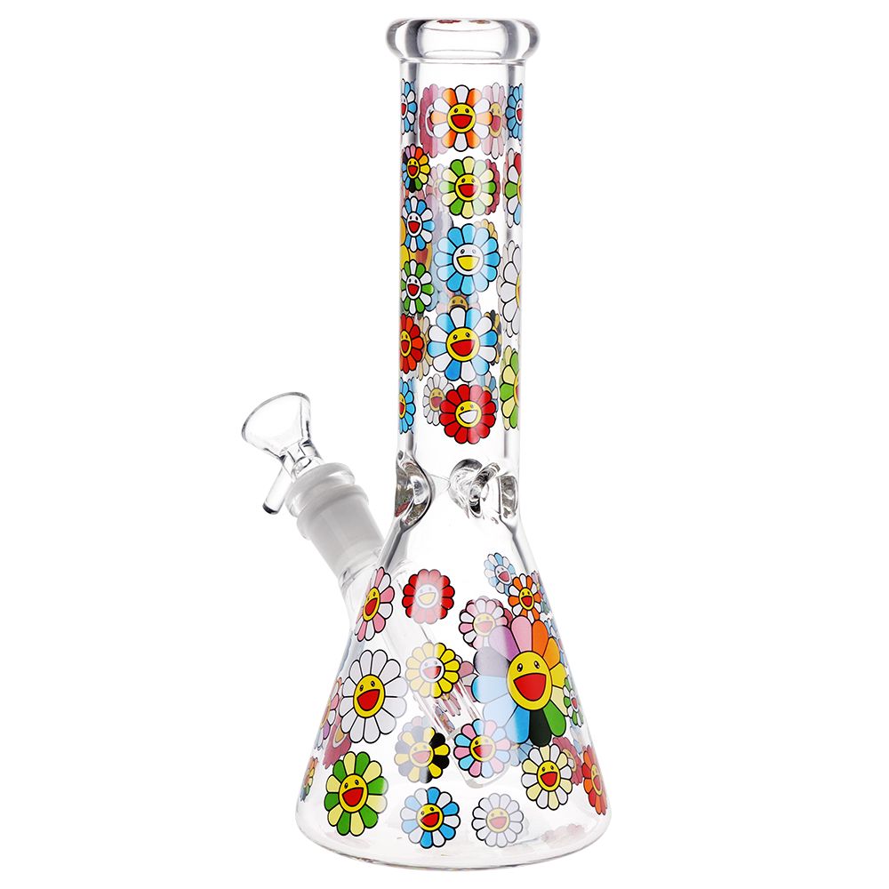 Glass Bong  with colorful floral patterns on a white background
