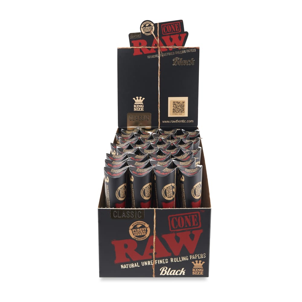 RAW Classic Black King Size 3pk Cones Display Box - 32ct