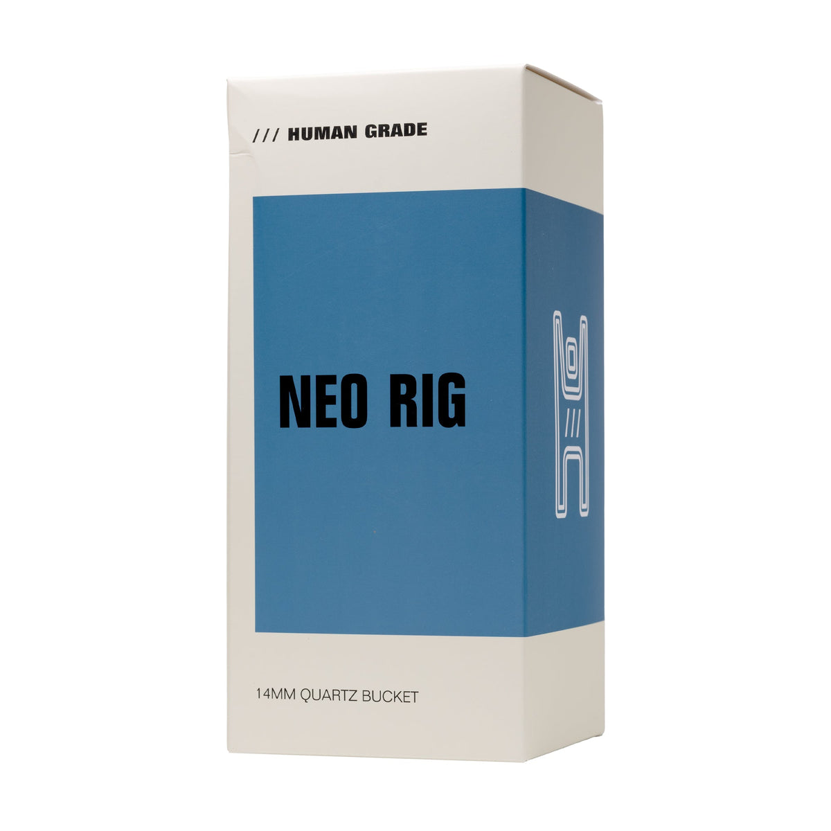 Box labeled 'NEO RIG' with blue and beige design on a white background