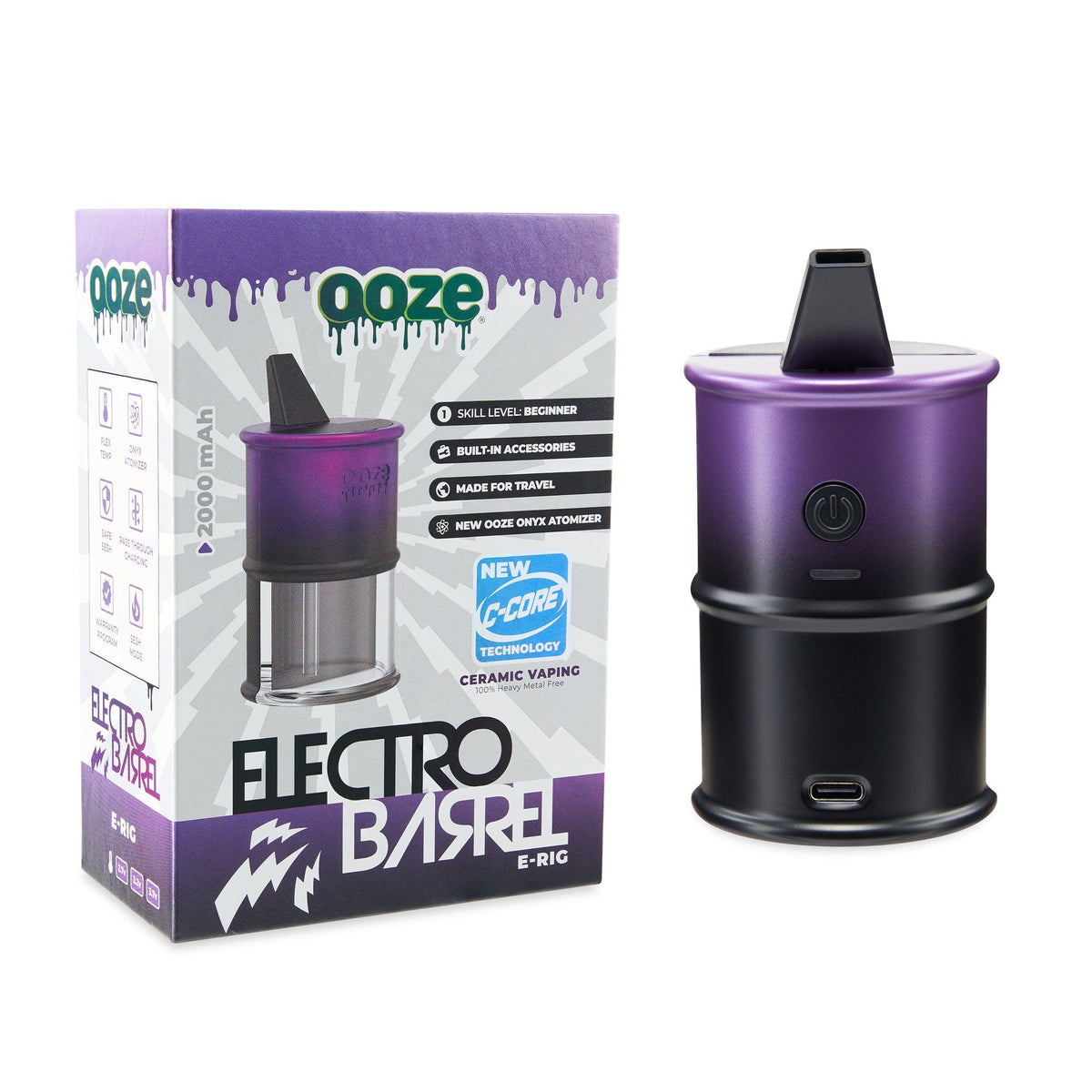 Ooze Electro Barrel e-rig with packaging on a white background