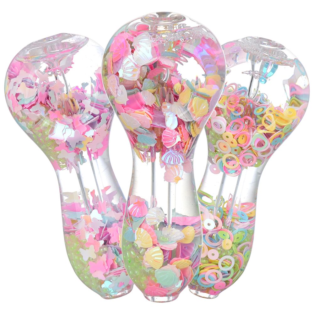 three pastel beads glass pipes on a white background 