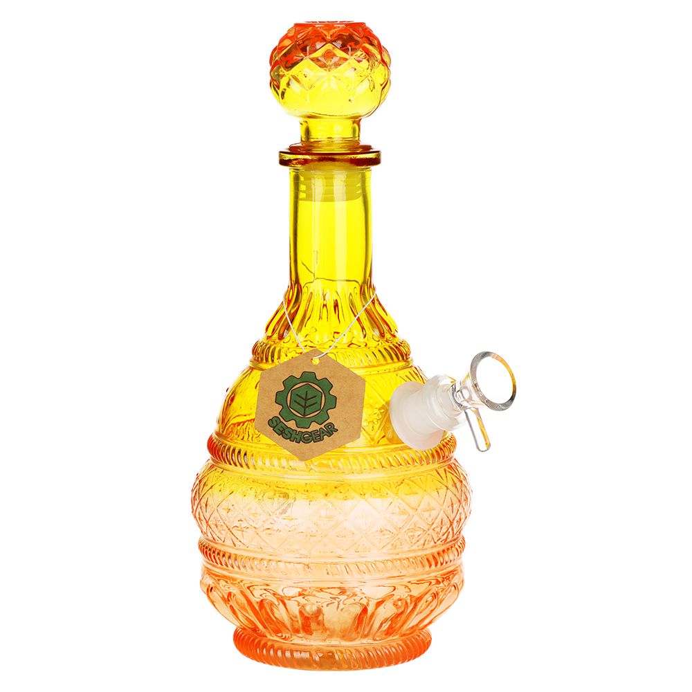 Decorative glass bong with a yellow and orange gradient on a white background